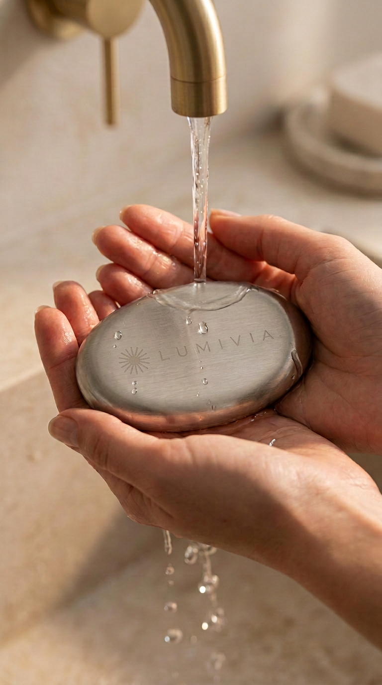 Le savon en main sous l'eau courante