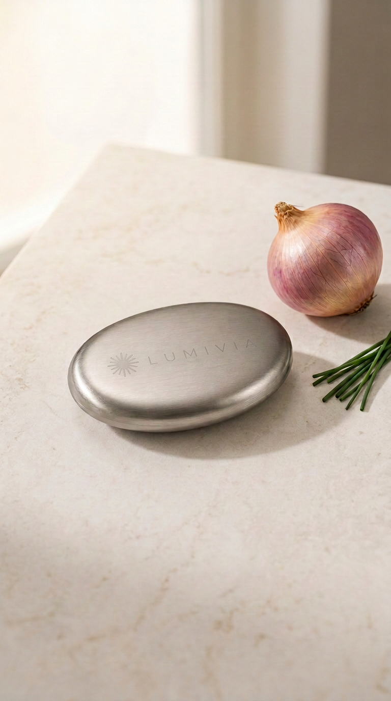 Le savon près d'un oignon fraîchement coupé